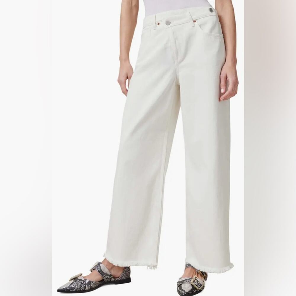 All‎ Saints Aki Crossover Fringe Hem Wide Leg Jeans White Size 31